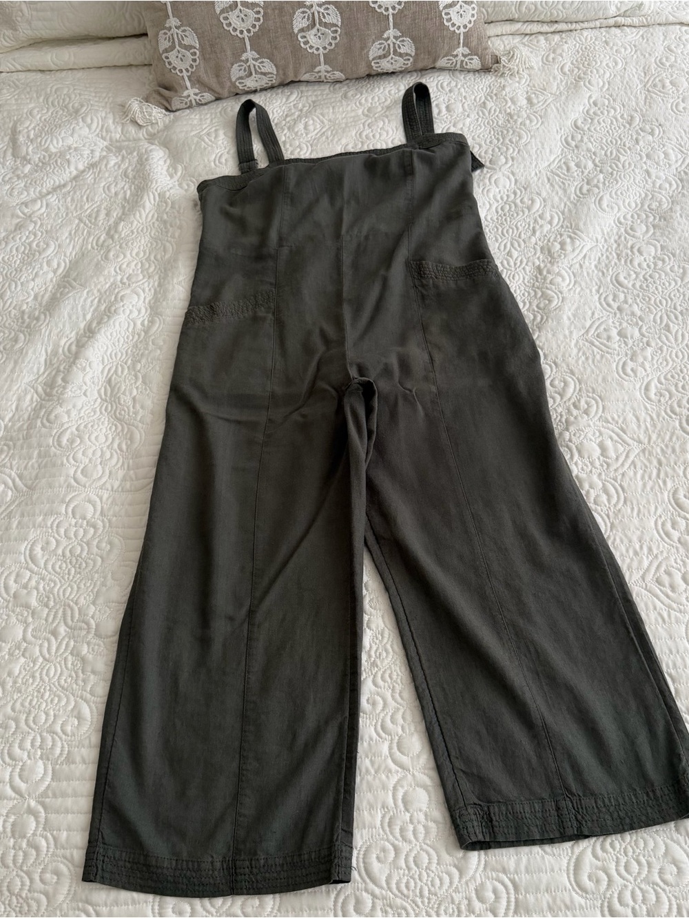 Nicole Miller Olive Green Linen Blend Wide Leg Culotte Jumpsuit - 6